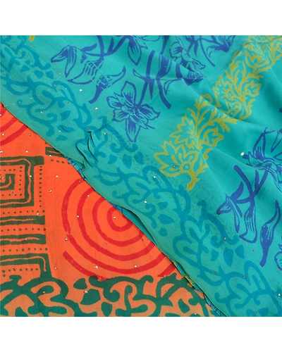 Sanskriti Vintage Orange Sarees 100% Pure Crepe Silk Printed Sari Craft Fabric, PRC-14178-Orange-Printed Floral-Pure Crepe Silk-5