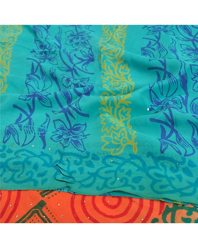 Sanskriti Vintage Orange Sarees 100% Pure Crepe Silk Printed Sari Craft Fabric, PRC-14178-Orange-Printed Floral-Pure Crepe Silk-6