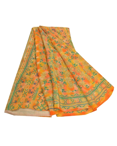 Sanskriti Vintage Orange Indian Sarees Pure Crepe Silk Printed Sari Craft Fabric, PRC-14184-Orange-Printed Floral-Pure Crepe Silk-7