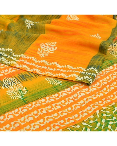 Sanskriti Vintage Indian Sarees 100% Pure Crepe Silk Printed Sari Craft Fabric, PRC-14236-Multi-Printed Floral-Pure Crepe Silk-1
