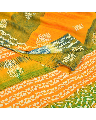 Sanskriti Vintage Indian Sarees 100% Pure Crepe Silk Printed Sari Craft Fabric, PRC-14236-Multi-Printed Floral-Pure Crepe Silk-2