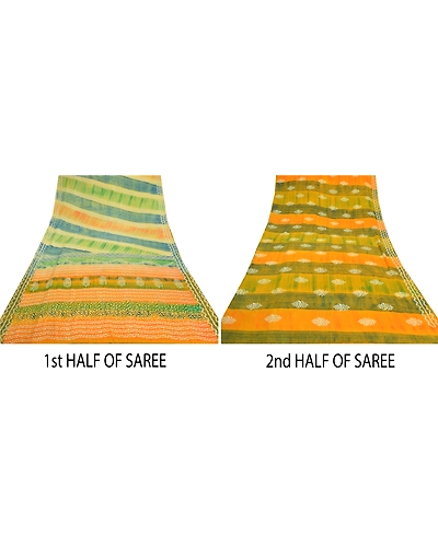 Sanskriti Vintage Indian Sarees 100% Pure Crepe Silk Printed Sari Craft Fabric, PRC-14236-Multi-Printed Floral-Pure Crepe Silk-4
