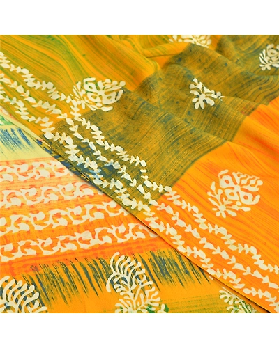 Sanskriti Vintage Indian Sarees 100% Pure Crepe Silk Printed Sari Craft Fabric, PRC-14236-Multi-Printed Floral-Pure Crepe Silk-5