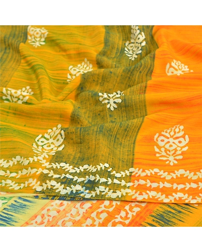 Sanskriti Vintage Indian Sarees 100% Pure Crepe Silk Printed Sari Craft Fabric, PRC-14236-Multi-Printed Floral-Pure Crepe Silk-6