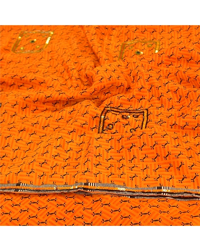 Sanskriti Vintage Yellow Sarees Pure Crepe Silk Printed Hand Beaded Sari Fabric, PRC-14364-Yellow-Printed Floral-Pure Crepe Silk-6