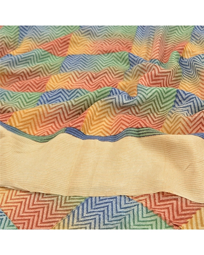 Sanskriti Vintage Sarees 100% Pure Crepe Silk Printed Sari Craft Fabric, PRC-14404-Multi-Printed Floral-Pure Crepe Silk-6