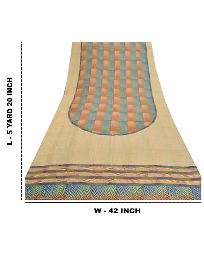 Sanskriti Vintage Sarees 100% Pure Crepe Silk Printed Sari Craft Fabric, PRC-14404-Multi-Printed Floral-Pure Crepe Silk-9