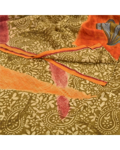 Sanskriti Vintage Green Indian Sarees Pure Crepe Silk Printed Sari Craft Fabric, PRC-14417-Green-Printed Floral-Pure Crepe Silk-2