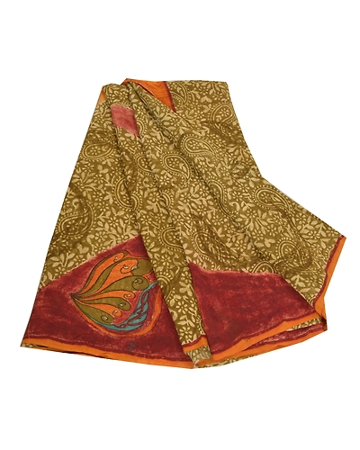 Sanskriti Vintage Green Indian Sarees Pure Crepe Silk Printed Sari Craft Fabric, PRC-14417-Green-Printed Floral-Pure Crepe Silk-7