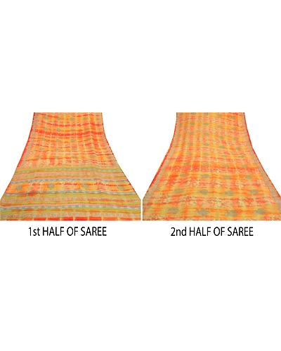 Sanskriti Vintage Yellow Sarees 100% Pure Crepe Silk Printed Sari Craft Fabric, PRC-14437-Yellow-Printed Floral-Pure Crepe Silk-4