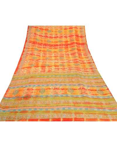 Sanskriti Vintage Yellow Sarees 100% Pure Crepe Silk Printed Sari Craft Fabric, PRC-14437-Yellow-Printed Floral-Pure Crepe Silk-8