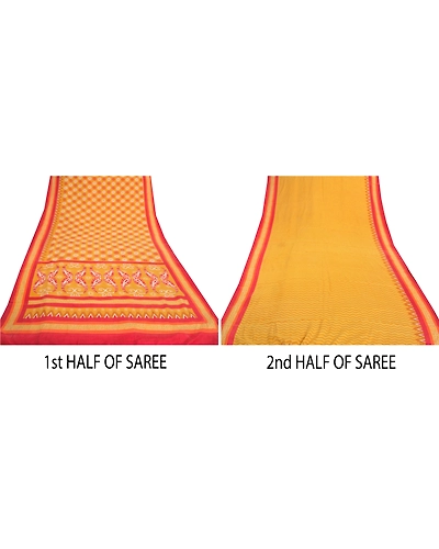Sanskriti Vintage Mustard Sarees Pure Crepe Silk Printed Sari Craft Fabric, PRC-14593-Mustard-Printed Floral-Pure Crepe Silk-4