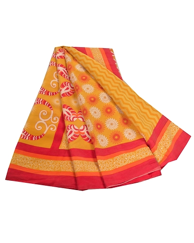 Sanskriti Vintage Mustard Sarees Pure Crepe Silk Printed Sari Craft Fabric, PRC-14593-Mustard-Printed Floral-Pure Crepe Silk-7