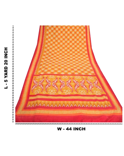 Sanskriti Vintage Mustard Sarees Pure Crepe Silk Printed Sari Craft Fabric, PRC-14593-Mustard-Printed Floral-Pure Crepe Silk-9