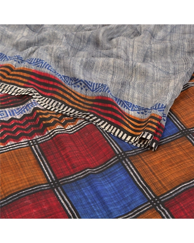 Sanskriti Vintage Gray Sarees 100% Pure Crepe Silk Printed Sari Craft Fabric, PRC-14791-Gray-Printed Floral-Pure Crepe Silk-1
