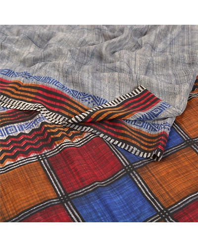 Sanskriti Vintage Gray Sarees 100% Pure Crepe Silk Printed Sari Craft Fabric, PRC-14791-Gray-Printed Floral-Pure Crepe Silk-2