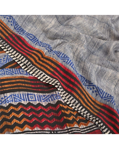 Sanskriti Vintage Gray Sarees 100% Pure Crepe Silk Printed Sari Craft Fabric, PRC-14791-Gray-Printed Floral-Pure Crepe Silk-5