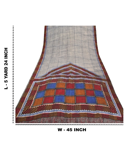 Sanskriti Vintage Gray Sarees 100% Pure Crepe Silk Printed Sari Craft Fabric, PRC-14791-Gray-Printed Floral-Pure Crepe Silk-9