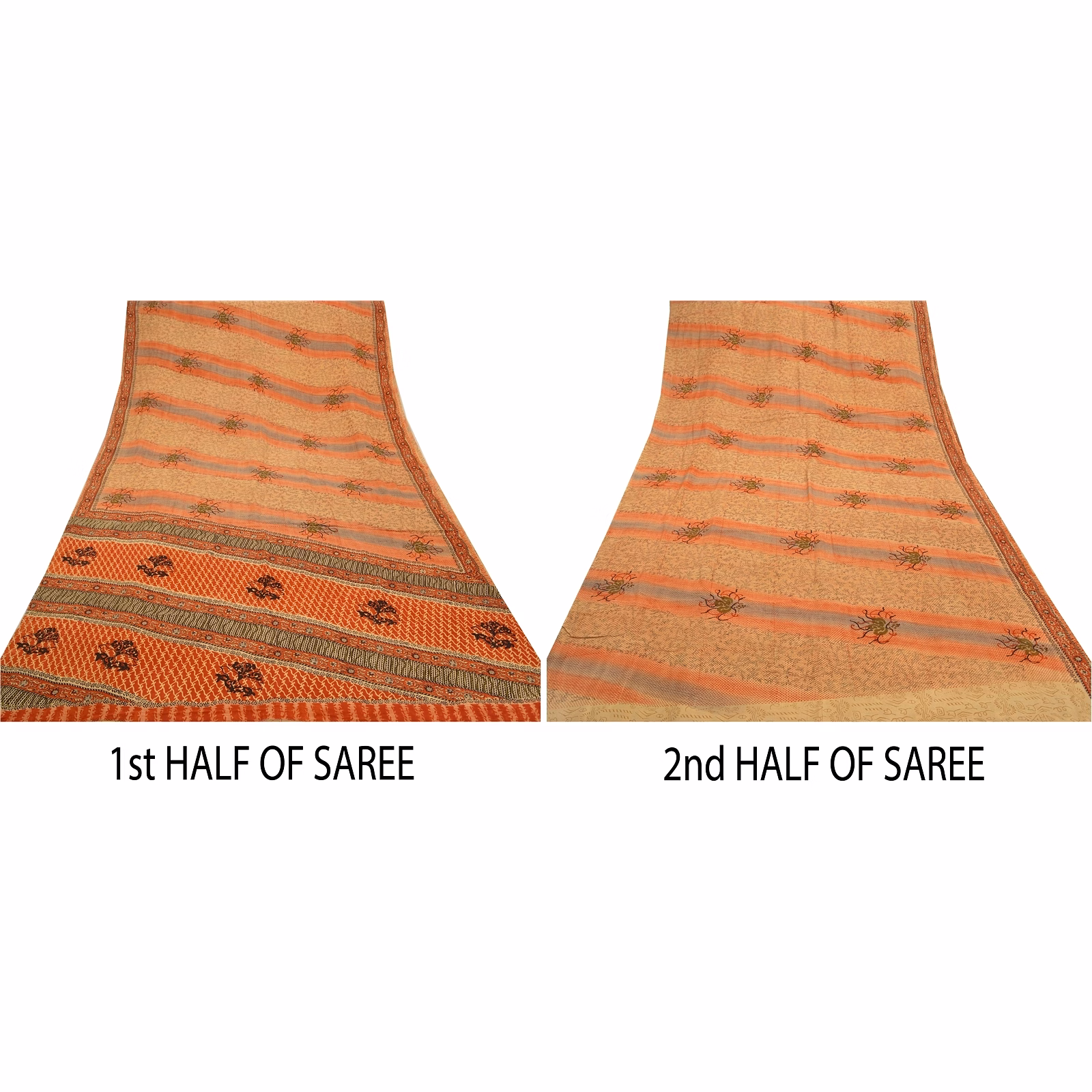 Sanskriti Vintage Brown Indian Sarees Pure Crepe Silk Printed Sari Craft Fabric, PRC-14882 image 4
