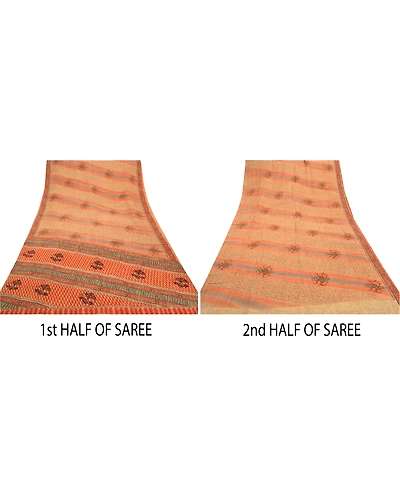 Sanskriti Vintage Brown Indian Sarees Pure Crepe Silk Printed Sari Craft Fabric, PRC-14882-Brown-Printed Floral-Pure Crepe Silk-4