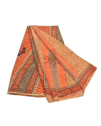 Sanskriti Vintage Brown Indian Sarees Pure Crepe Silk Printed Sari Craft Fabric, PRC-14882-Brown-Printed Floral-Pure Crepe Silk-7