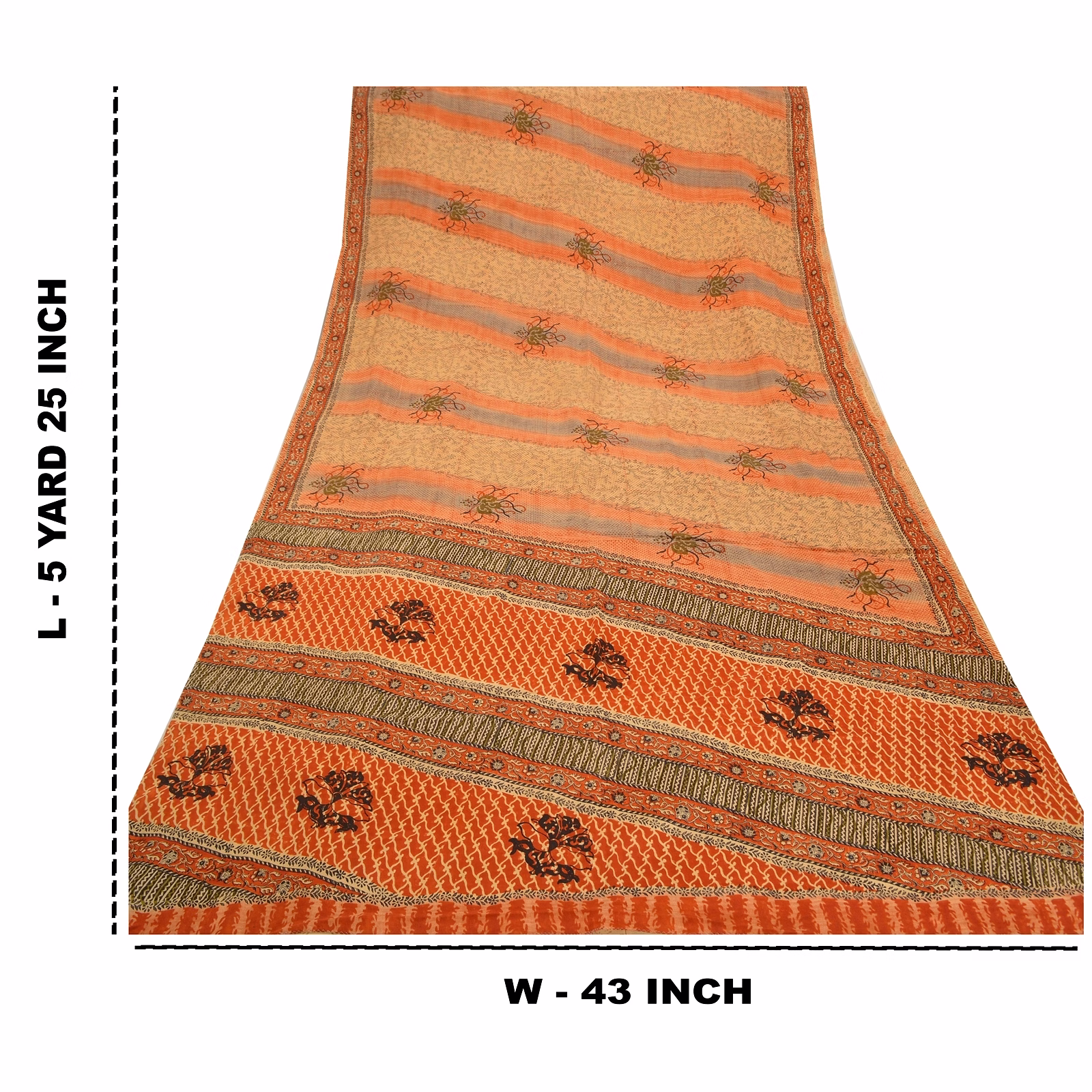 Sanskriti Vintage Brown Indian Sarees Pure Crepe Silk Printed Sari Craft Fabric, PRC-14882 image 9