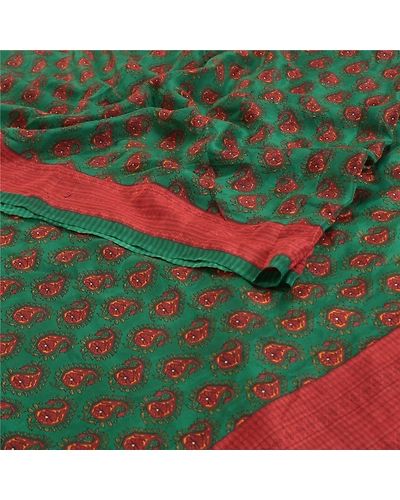 Sanskriti Vintage Green Sarees Indian Pure Crepe Silk Printed Sari Craft Fabric, PRC-14947-Green-Printed Floral-Pure Crepe Silk-1