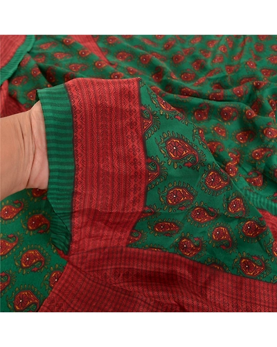 Sanskriti Vintage Green Sarees Indian Pure Crepe Silk Printed Sari Craft Fabric, PRC-14947-Green-Printed Floral-Pure Crepe Silk-3