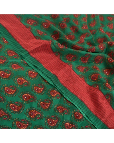 Sanskriti Vintage Green Sarees Indian Pure Crepe Silk Printed Sari Craft Fabric, PRC-14947-Green-Printed Floral-Pure Crepe Silk-5
