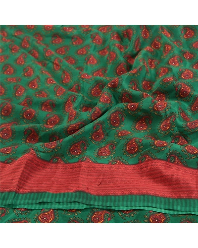 Sanskriti Vintage Green Sarees Indian Pure Crepe Silk Printed Sari Craft Fabric, PRC-14947-Green-Printed Floral-Pure Crepe Silk-6