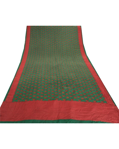 Sanskriti Vintage Green Sarees Indian Pure Crepe Silk Printed Sari Craft Fabric, PRC-14947-Green-Printed Floral-Pure Crepe Silk-8