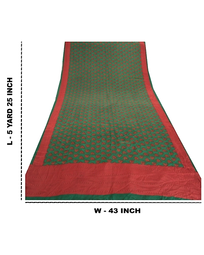 Sanskriti Vintage Green Sarees Indian Pure Crepe Silk Printed Sari Craft Fabric, PRC-14947-Green-Printed Floral-Pure Crepe Silk-9