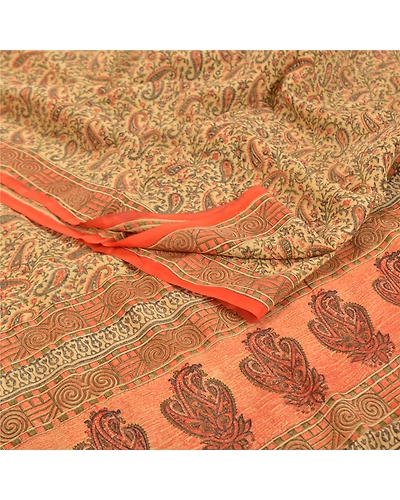 Sanskriti Vintage Green Indian Sarees Pure Crepe Silk Printed Sari Craft Fabric, PRC-15179-Green-Printed Floral Design-Pure Crepe Silk-2