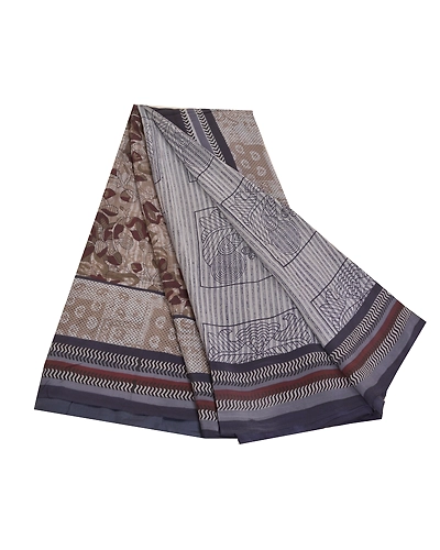 Sanskriti Vintage Grey Sarees Pure Crepe Silk Printed Sari Craft Fabric, PRC-15352-Grey-Printed Floral-Pure Crepe Silk-7