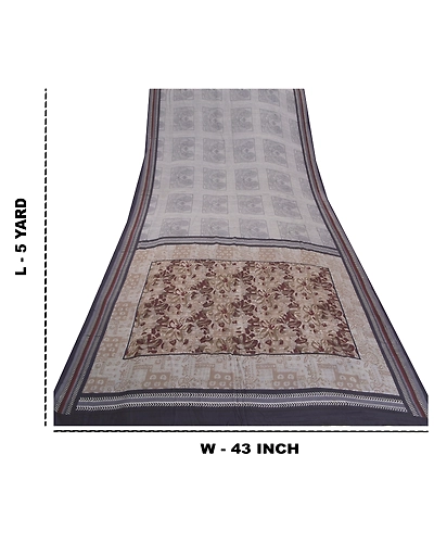Sanskriti Vintage Grey Sarees Pure Crepe Silk Printed Sari Craft Fabric, PRC-15352-Grey-Printed Floral-Pure Crepe Silk-9
