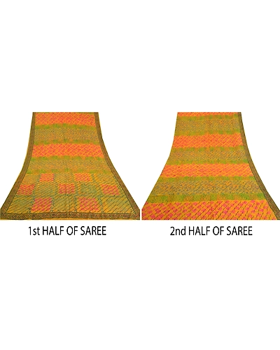 Sanskriti Vintage Mustard Sarees Pure Crepe Silk Printed Sari Craft Fabric, PRC-15427-Mustard-Printed Floral-Pure Crepe Silk-4