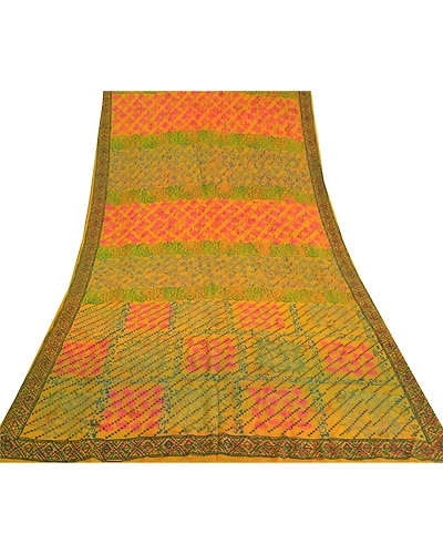 Sanskriti Vintage Mustard Sarees Pure Crepe Silk Printed Sari Craft Fabric, PRC-15427-Mustard-Printed Floral-Pure Crepe Silk-8