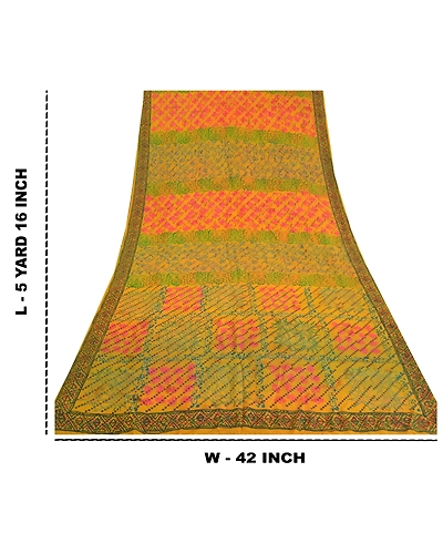 Sanskriti Vintage Mustard Sarees Pure Crepe Silk Printed Sari Craft Fabric, PRC-15427-Mustard-Printed Floral-Pure Crepe Silk-9