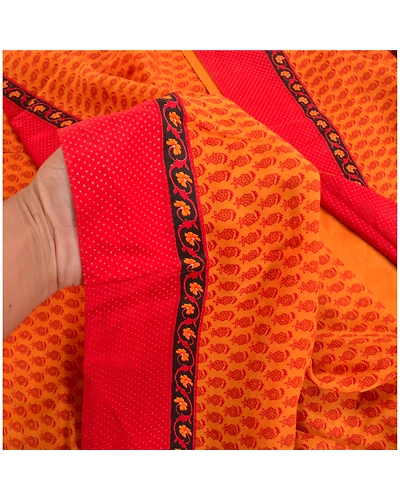 Sanskriti Vintage Mustard Sarees Pure Crepe Silk Printed Sari Craft Fabric, PRC-15437-Mustard-Printed Floral-Pure Crepe Silk-3