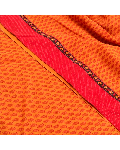 Sanskriti Vintage Mustard Sarees Pure Crepe Silk Printed Sari Craft Fabric, PRC-15437-Mustard-Printed Floral-Pure Crepe Silk-5
