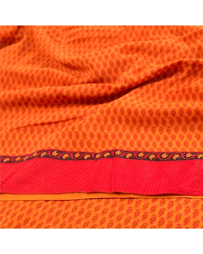 Sanskriti Vintage Mustard Sarees Pure Crepe Silk Printed Sari Craft Fabric, PRC-15437-Mustard-Printed Floral-Pure Crepe Silk-6