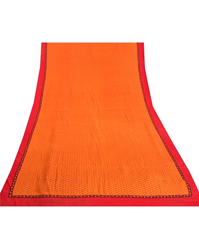 Sanskriti Vintage Mustard Sarees Pure Crepe Silk Printed Sari Craft Fabric, PRC-15437-Mustard-Printed Floral-Pure Crepe Silk-8