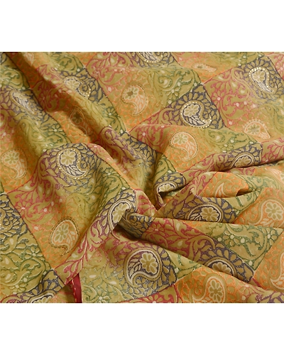 Sanskriti Vintage Sarees 100% Pure Crepe Silk Printed Sari Sequins Craft Fabric, PRC-15566-Multi-Printed Floral Design-Pure Crepe Silk-3
