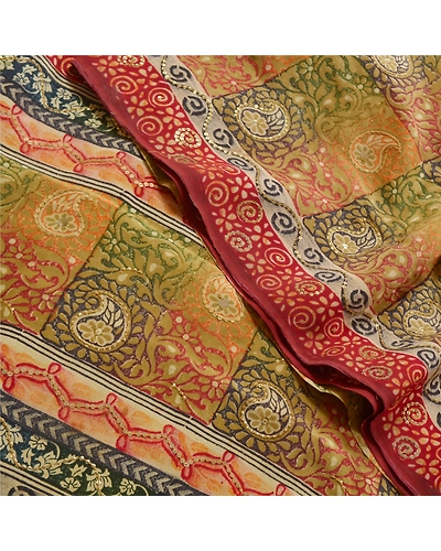 Sanskriti Vintage Sarees 100% Pure Crepe Silk Printed Sari Sequins Craft Fabric, PRC-15566-Multi-Printed Floral Design-Pure Crepe Silk-6