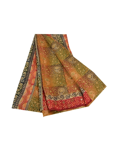 Sanskriti Vintage Sarees 100% Pure Crepe Silk Printed Sari Sequins Craft Fabric, PRC-15566-Multi-Printed Floral Design-Pure Crepe Silk-8