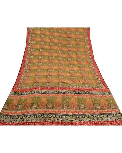 Sanskriti Vintage Sarees 100% Pure Crepe Silk Printed Sari Sequins Craft Fabric, PRC-15566-Multi-Printed Floral Design-Pure Crepe Silk-9