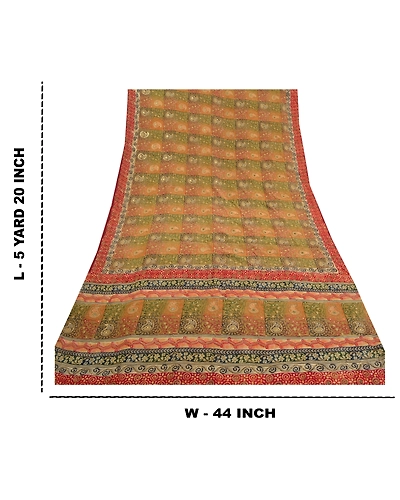 Sanskriti Vintage Sarees 100% Pure Crepe Silk Printed Sari Sequins Craft Fabric, PRC-15566-Multi-Printed Floral Design-Pure Crepe Silk-10
