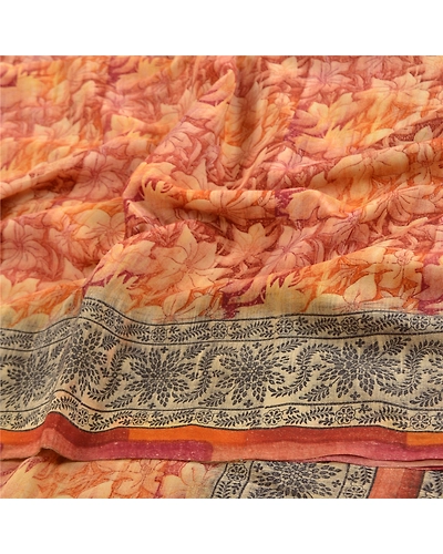 Sanskriti Vintage Brown Sarees Pure Crepe Silk Printed Sari Soft Craft Fabric, PRC-15662-Brown-Printed Floral Design-Pure Crepe Silk-6