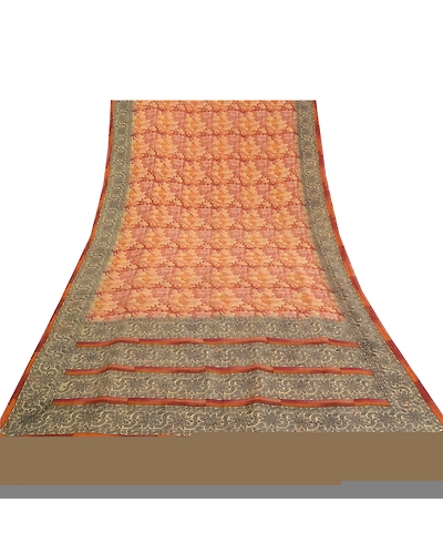 Sanskriti Vintage Brown Sarees Pure Crepe Silk Printed Sari Soft Craft Fabric, PRC-15662-Brown-Printed Floral Design-Pure Crepe Silk-8