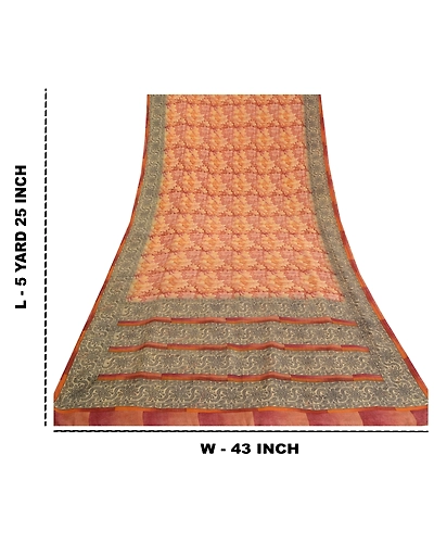 Sanskriti Vintage Brown Sarees Pure Crepe Silk Printed Sari Soft Craft Fabric, PRC-15662-Brown-Printed Floral Design-Pure Crepe Silk-9